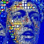 Facebook founder Mark Zuckerberg in mosaic made of FB icons