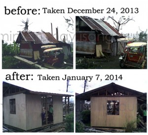 In less than a month, the dedication of Yolanda survivors complemented with bayanihan, transformed a make shift shelter into a livable humble home.