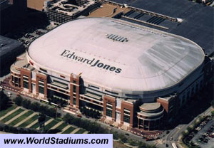 The Edward Jones Dome in St.Louis, Missouri. Average paid attendance per NFL game 56,957. Looks indoors to me. 