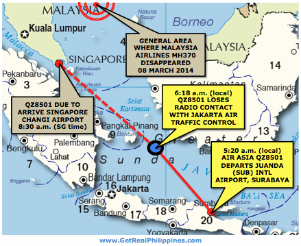 AirAsia Flight QZ8501 went missing almost an hour after departure from Surabaya, Indonesia