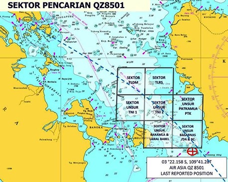Map of search zone for missing AirAsia QZ8501(Source: Royal Malaysian Navy)