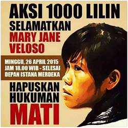 Candle-lighting Action posted by Coalition Against Trafficking In Women – Asia Pacific (CATW-AP) member in Indonesia, Rifka Anissa -- Translation: "1000-Candle Action Save Mary Jane Veloso! Abolish the Death Penalty!"